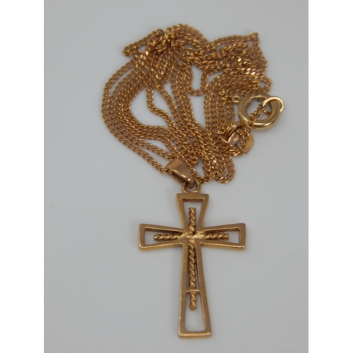 112 - 9ct Gold Cross & Chain: Length 52cm: Weight 3.78g