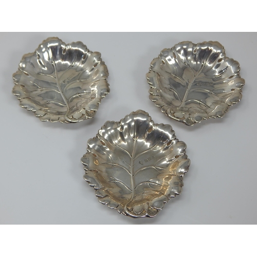 120 - Three Silver Leaf Shaped Dishes: Hallmarked Birmingham 1965 by Richard Woodman Burbridge (Harrods) W... 