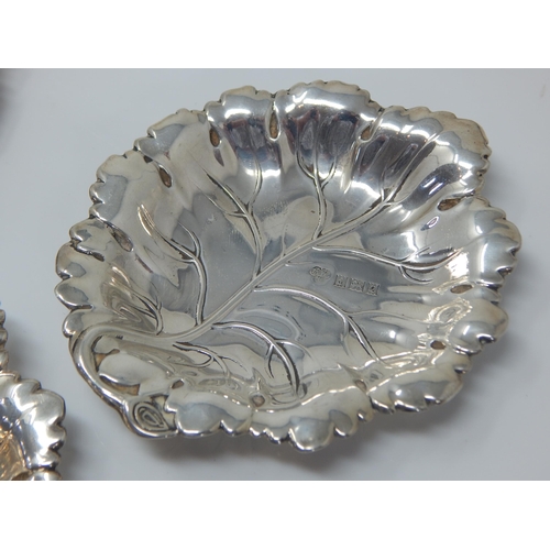 120 - Three Silver Leaf Shaped Dishes: Hallmarked Birmingham 1965 by Richard Woodman Burbridge (Harrods) W... 