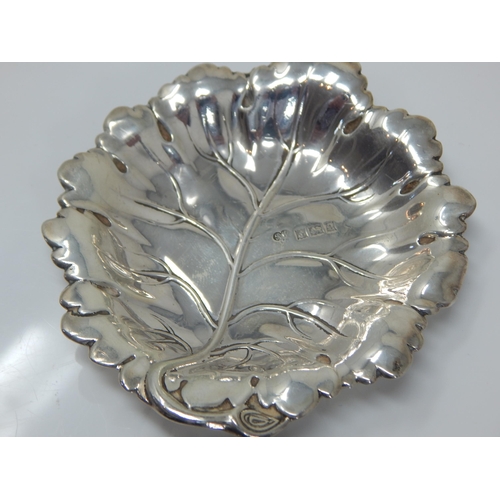 120 - Three Silver Leaf Shaped Dishes: Hallmarked Birmingham 1965 by Richard Woodman Burbridge (Harrods) W... 