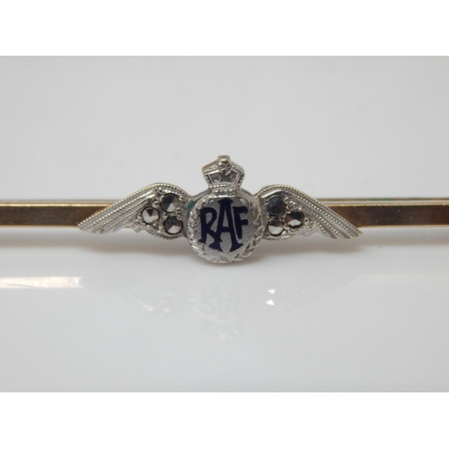 128 - RAF 9k enamel and marcasite sweetheart brooch – WWII or earlier - 1.9g gross