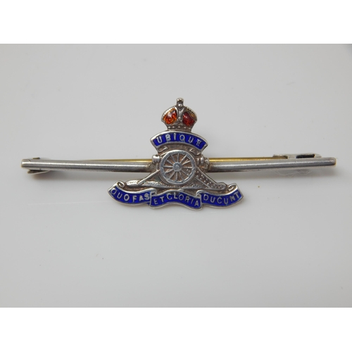 130 - Royal Artillery silver and polychrome enamel sweetheart brooch (King’s Crown)