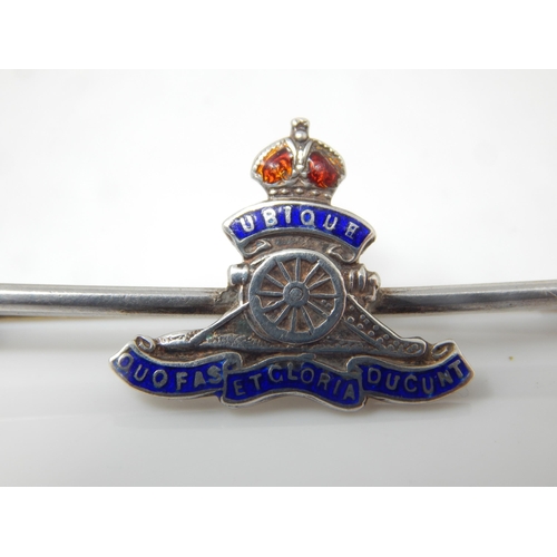 130 - Royal Artillery silver and polychrome enamel sweetheart brooch (King’s Crown)