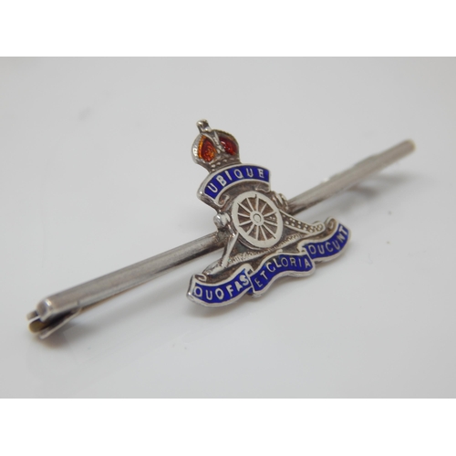 130 - Royal Artillery silver and polychrome enamel sweetheart brooch (King’s Crown)