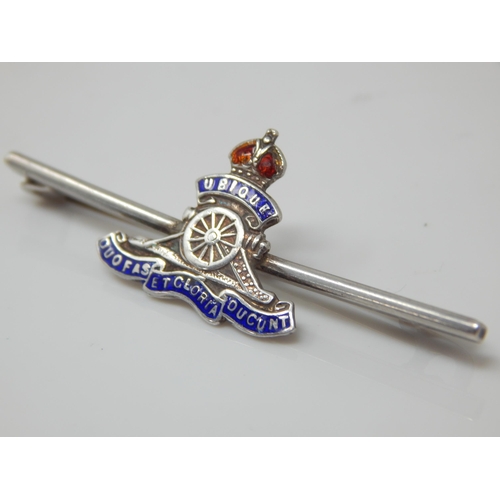 130 - Royal Artillery silver and polychrome enamel sweetheart brooch (King’s Crown)