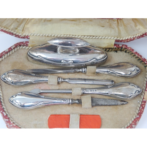 152 - Complete silver-mounted manicure set in original case - Birmingham and Chester 1914, Boots Pure Drug... 