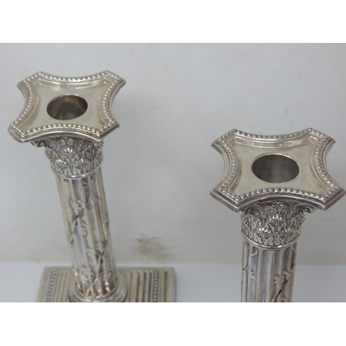 153 - Pair of Victorian silver Corinthian column  candlesticks with entwined vine decoration – Sheffield 1... 