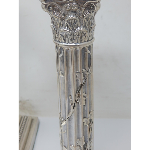 153 - Pair of Victorian silver Corinthian column  candlesticks with entwined vine decoration – Sheffield 1... 