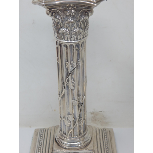 153 - Pair of Victorian silver Corinthian column  candlesticks with entwined vine decoration – Sheffield 1... 