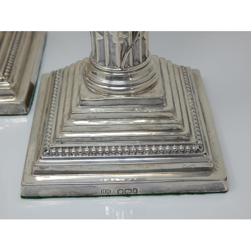 153 - Pair of Victorian silver Corinthian column  candlesticks with entwined vine decoration – Sheffield 1... 