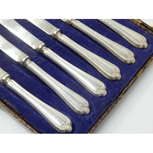 157 - Cased set of 6 early C20 silver-handled butter knives – Sheffield 1928, John Biggin