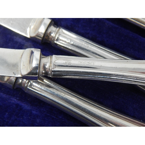 157 - Cased set of 6 early C20 silver-handled butter knives – Sheffield 1928, John Biggin