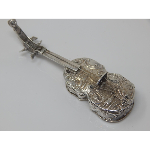 160 - Victorian novelty silver miniature violin snuff-box – with fisherman and pagoda – Sheffield import 1... 