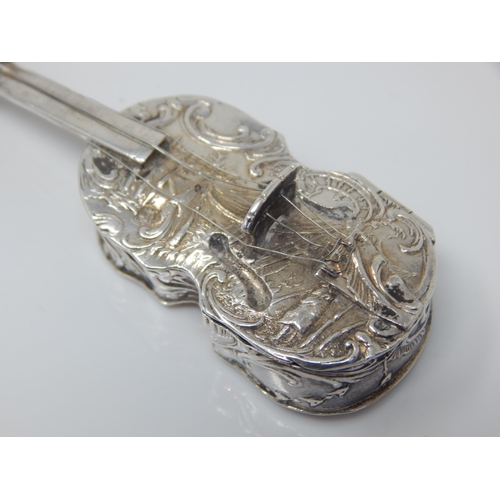 160 - Victorian novelty silver miniature violin snuff-box – with fisherman and pagoda – Sheffield import 1... 