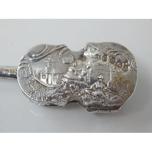 160 - Victorian novelty silver miniature violin snuff-box – with fisherman and pagoda – Sheffield import 1... 