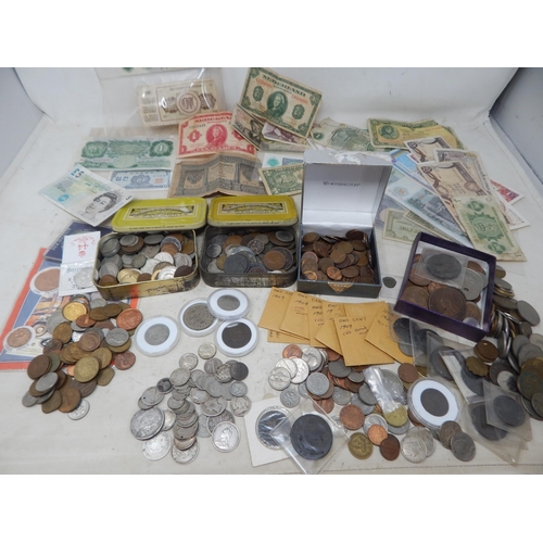 23 - A Quantity of Coins & Banknotes Including Some Silver (lot)