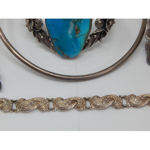 295 - Quantity of Silver Jewellery Including Turquoise Set Bangle & Large Dragonfly Brooch: Gross weight 1... 