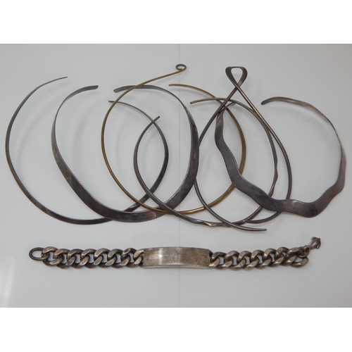 296 - Quantity of Silver Torque Collar Necklaces together with a Heavy Identity Bracelet (Not Personalised... 