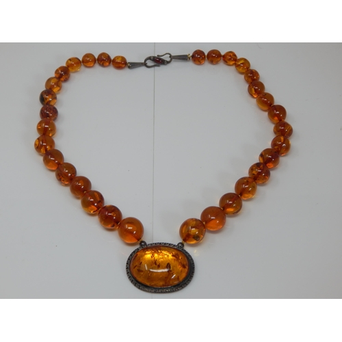 307 - Danish Silver Mounted Amber Necklace: Gross weight 152g