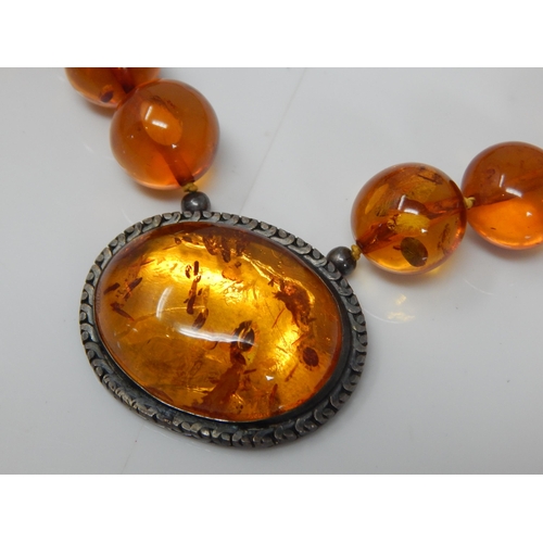 307 - Danish Silver Mounted Amber Necklace: Gross weight 152g
