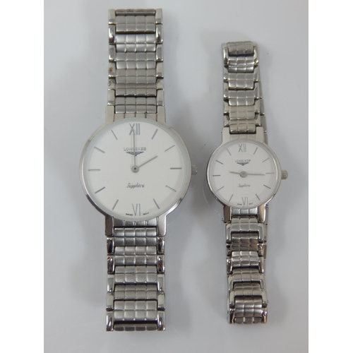 315 - Gentleman's & Ladies Matching Longines Sapphire Stainless Steel Wristwatches on Original Bracelet St... 