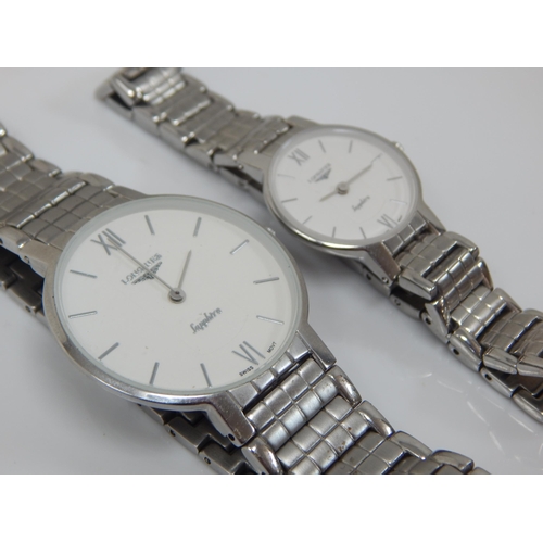 315 - Gentleman's & Ladies Matching Longines Sapphire Stainless Steel Wristwatches on Original Bracelet St... 
