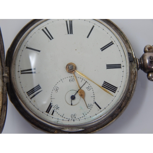 381 - Victorian Gentleman's Silver Key Wind Full Hunter Pocket Watch, Hallmarked London1854 with Silver Al... 