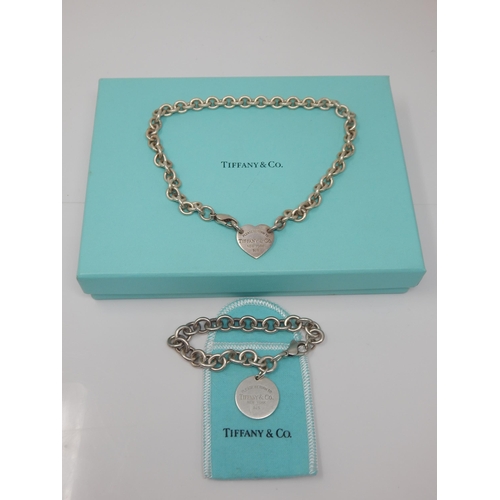 324 - Genuine Tiffany & Co Silver Necklace 40cm: Hallmarked London 2007 & Silver Bracelet 19cm Hallmarked ... 