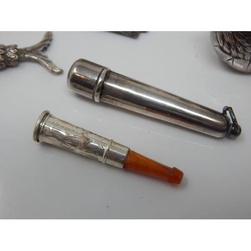 330 - A Quantity of Silver Including a Chick Pin Cushion, Candlesticks, Articulated Fish Pendant etc toget... 