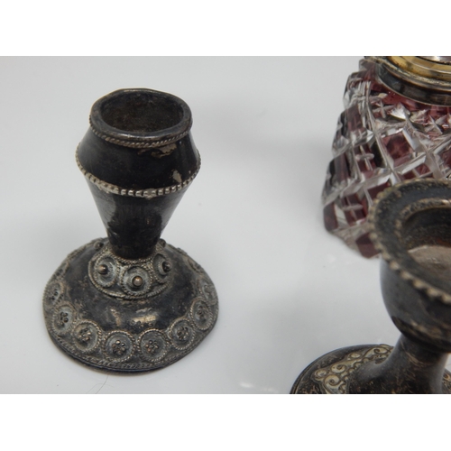 330 - A Quantity of Silver Including a Chick Pin Cushion, Candlesticks, Articulated Fish Pendant etc toget... 