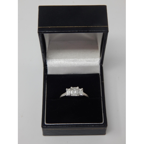 75 - 18ct White Gold 3 Stone Diamond Ring. The Central Princess Cut Diamond Estimated @ 1.0ct, Bordered b... 