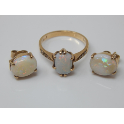 66 - 9ct Gold Opal Ring: Size N with Matching 9ct Gold Opal Earrings: Gross weight 6.48g