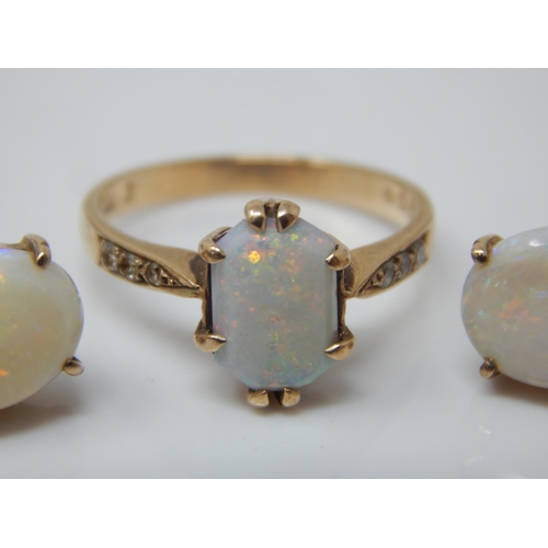 66 - 9ct Gold Opal Ring: Size N with Matching 9ct Gold Opal Earrings: Gross weight 6.48g