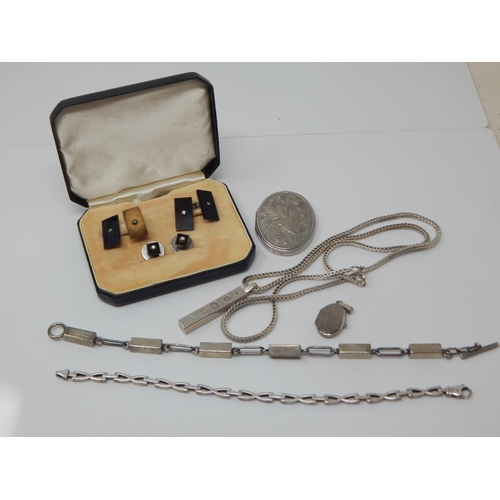 69 - A Group of Hallmarked Silver Jewellery Including Ingot Pendant Necklace, Bracelets, Cufflinks etc.