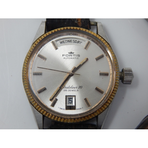 72 - A Group of Watches Including a Fortis Stratoliner 20 Automatic Day/Date Divers Watch, working when c... 