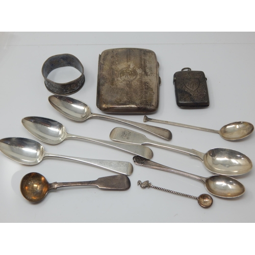 74 - A Quantity of Georgian, Victorian & Later Hallmarked Silver Including Cigarette Case, Vesta, Spoons ... 