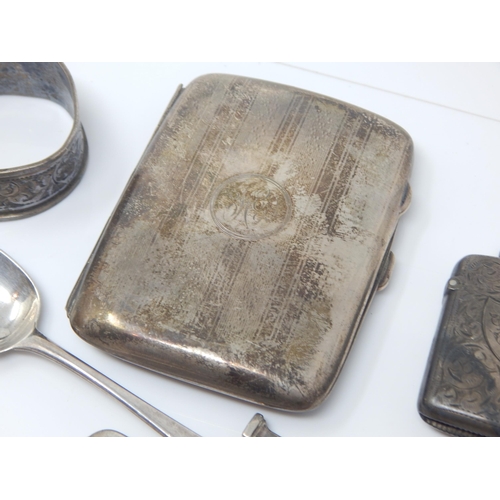 74 - A Quantity of Georgian, Victorian & Later Hallmarked Silver Including Cigarette Case, Vesta, Spoons ... 