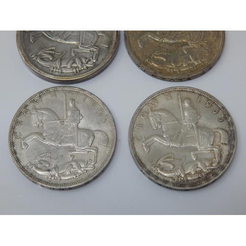 39 - George V Silver 1935 Rocking Horse Crowns, One in Silver Mount on Silver Chain (4)