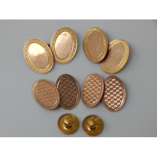 165 - Two Pairs of 9ct Gold Cufflinks together with two 9ct gold studs: Weight 10.52g