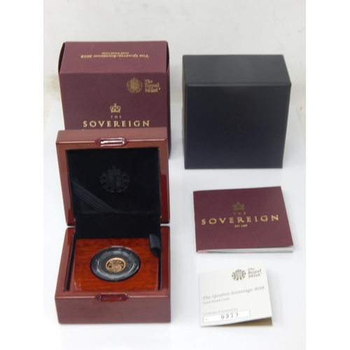 4 - Royal Mint 2018 Gold Proof Quarter Sovereign with Sapphire Mint Mark & COA in Case of Issue with Box