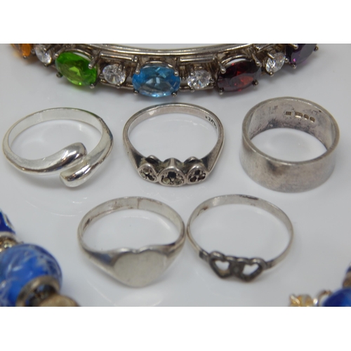 168 - A Quantity of Silver including a fully hallmarked stone set bracelet, five silver rings, 2 white met... 