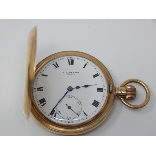 43 - Gentleman's 9ct Gold Full Hunter Top Wind Pocket Watch by J. W. Benson London: Working when catalogu... 