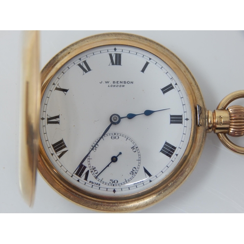 43 - Gentleman's 9ct Gold Full Hunter Top Wind Pocket Watch by J. W. Benson London: Working when catalogu... 