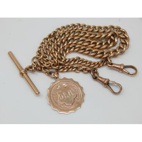 44 - Gentleman's 9ct Gold Double Albert Chain with T-Bar, Twin Clips & Fob: Weight 41.36g