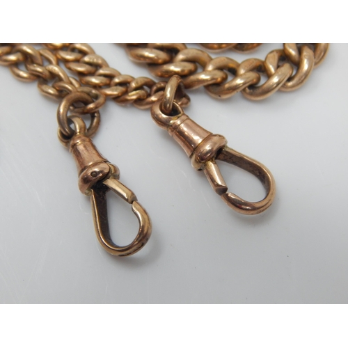 44 - Gentleman's 9ct Gold Double Albert Chain with T-Bar, Twin Clips & Fob: Weight 41.36g