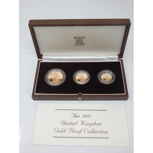 7 - Royal Mint U.K 1983 22ct Gold Proof Collection comprising Double Sovereign, Full Sovereign & Half So... 