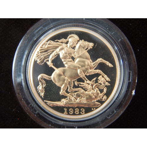 7 - Royal Mint U.K 1983 22ct Gold Proof Collection comprising Double Sovereign, Full Sovereign & Half So... 