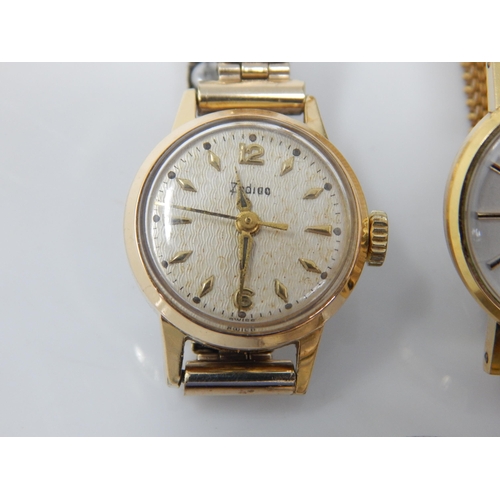 50 - 9ct Gold Brooch, Ladies 18ct Gold Plated Raymond Weil watch, Ladies Omega watch, a further watch and... 