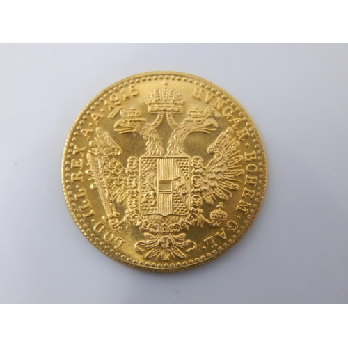 13 - Austrian Empire, Francis Joseph I 1915 .986 gold one ducat restrike, 3.4g. VF/EF