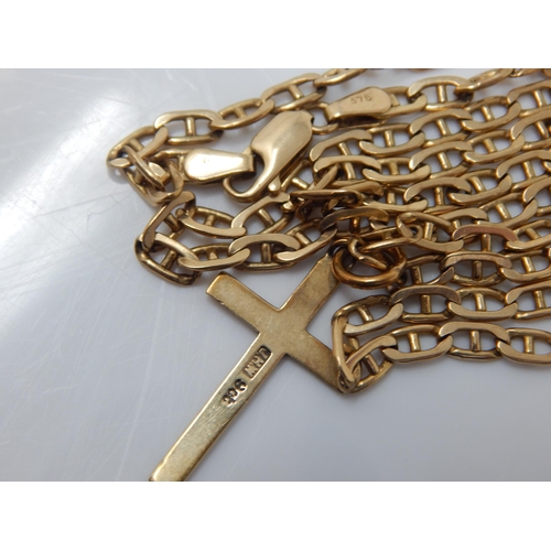 335 - 9ct Gold Fancy Link Chain with Cross Pendant: Length 74cm: Weight 17.28g